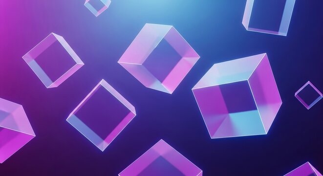 Futuristic geometric cubes with vibrant neon glow and transparency