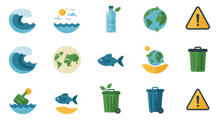 Fototapeta premium Eco-friendly icons: environment, recycling, nature conservation, ocean life and earth awareness