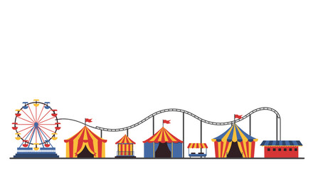 Colorful carnival tents and rides in flat design