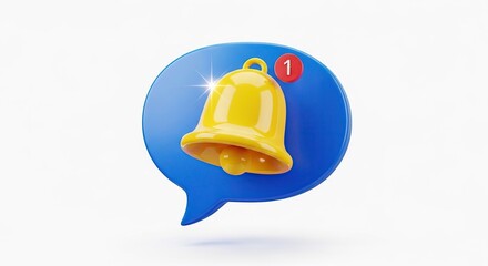Blue speech bubble with yellow bell and notification badge