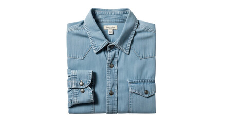 Folded denim shirt with long sleeves isolated PNG with Transparent Background