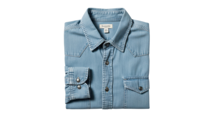 Folded denim shirt with long sleeves isolated PNG with Transparent Background