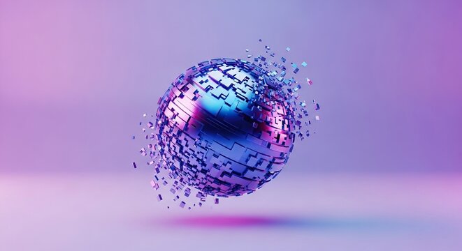 Futuristic digital sphere with glowing fractal and particle effects