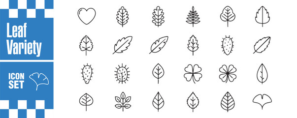 Assorted leaf variety icon set a versatile collection of leaf shapes and styles, perfect for botanical illustrations, natureinspired designs, and eco initiatives