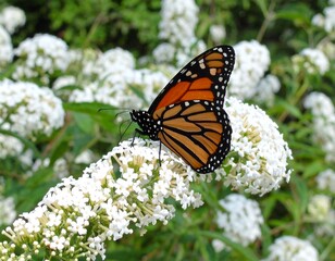 Fototapeta premium Monarch butterfly on white flowers (1)