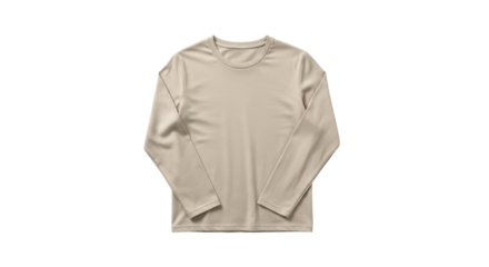 Beige long sleeve t-shirt apparel mockup isolated PNG with Transparent Background