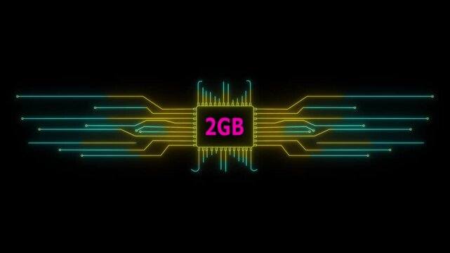 Neon Circuit board 2GB text animation. Neon Tech Colorful for Digital Interfaces. 4k video