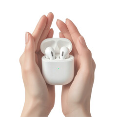 Hands Holding Wireless Earphones transparent background png