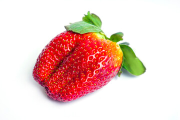 Bright red strawberries placed on a white background.