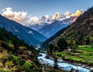 Majestic mountain valley at sunrise