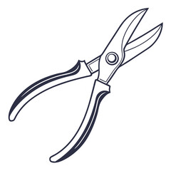 Illustration of a pair of open aviation snips or tin snips with dark blue outline on white background