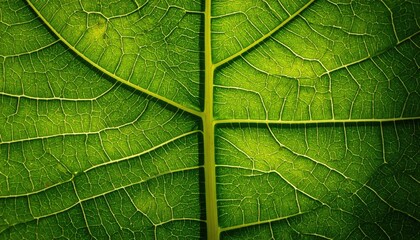 Obraz premium Close Up of a Vibrant Green Leaf with Detailed Veins and Texture Intricate Patterns in Natural Light Botanical Background Macro Photography