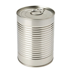 Metallic tin can isolated on black background with pull tab and ribbed surface design for food storage