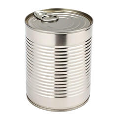 Silver aluminum can isolated on white background for food storage and preservation concept image
