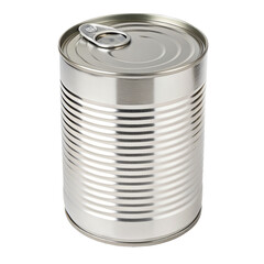 Metal can with ring pull lid for food storage isolated against white background for commercial use