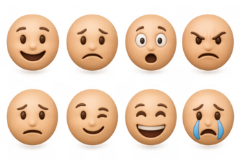 Diverse 3d emoji set expressing various emotions with cartoon faces