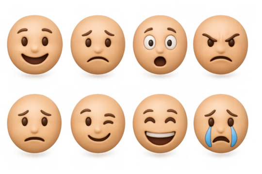 Diverse 3d emoji set expressing various emotions with cartoon faces