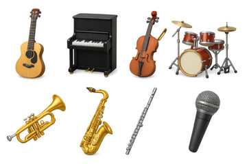 Musical instrument collection in realistic 3d style