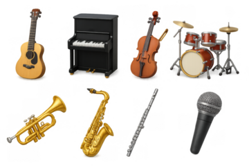 Musical instrument collection in realistic 3d style