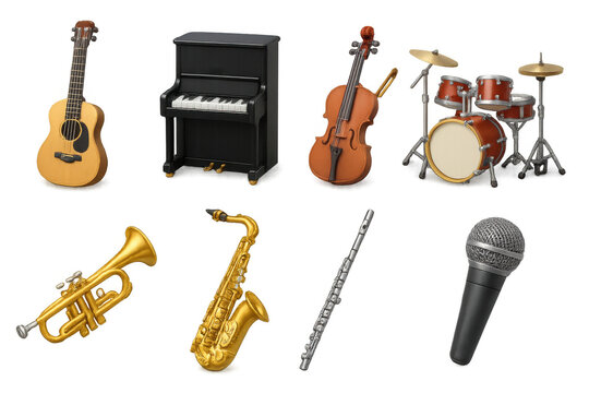 Musical instrument collection in realistic 3d style