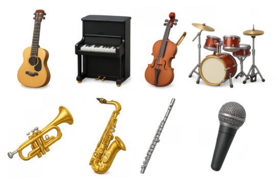 Musical instrument collection in realistic 3d style - Powered by Adobe