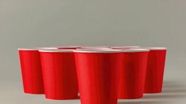 A group of red cups sitting on a table