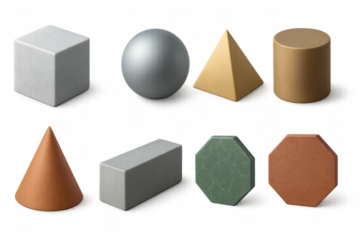 Realistic 3d geometric shapes collection with various textures