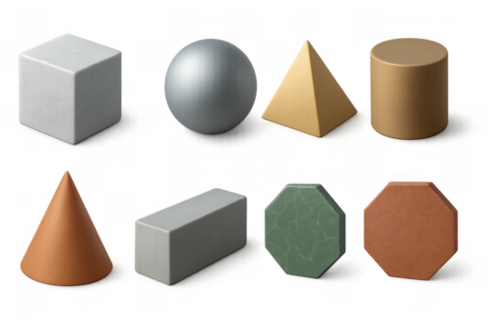 Realistic 3d geometric shapes collection with various textures