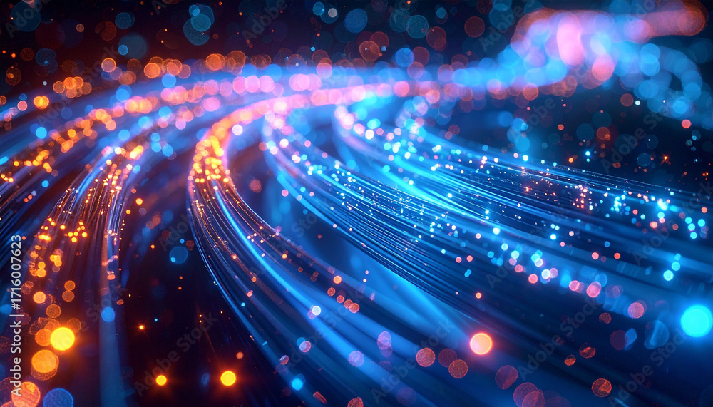 Aufkleber digital stream: a captivating, abstract visualization of data streams, illuminated by glowing orange