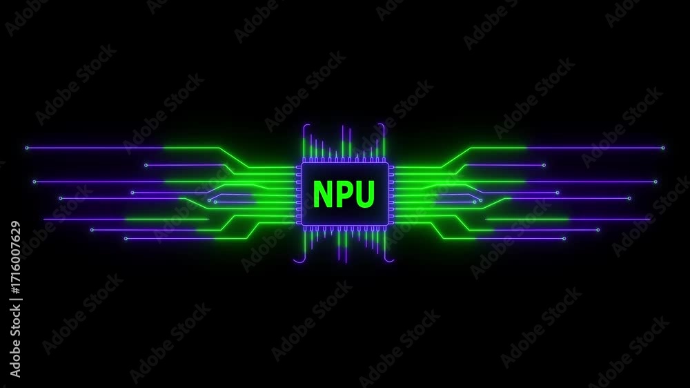 Poster neon circuit board npu text animation. neon tech colorful for digital interfaces. 4k video