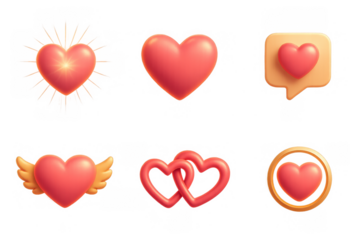 Colorful 3d heart icons collection for love and social media designs