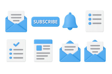Flat design email and notification icons in blue and white