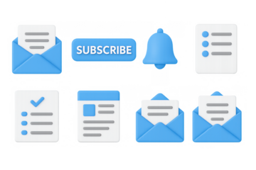 Flat design email and notification icons in blue and white