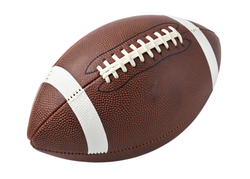 American football equipment closeup showing traditional leather game ball with white stitching