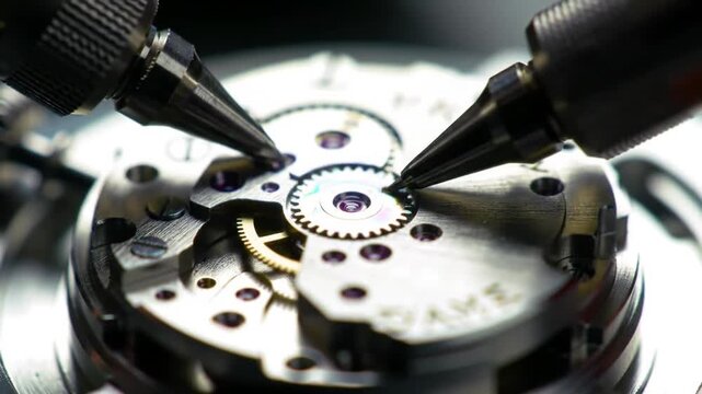 Watchmaker Repairing an Intricate Mechanical Watch Movement.