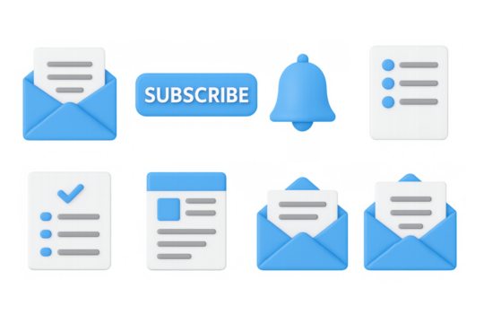 Flat design email and notification icons in blue and white