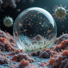 The Biofilm Shield: Antibiotic-resistant bacteria's 3D rendered haven, enabled by quorum sensing communication.