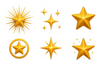 3d golden star icons with different geometric designs and glowing effects