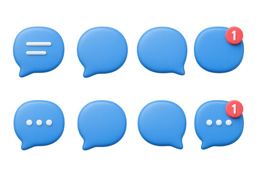 3d blue chat bubbles with notification icons and message symbols