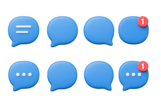 3d blue chat bubbles with notification icons and message symbols