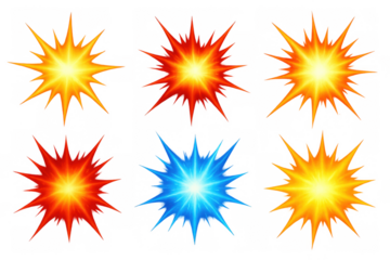 Vibrant radiant starbursts in multicolor set against dark background