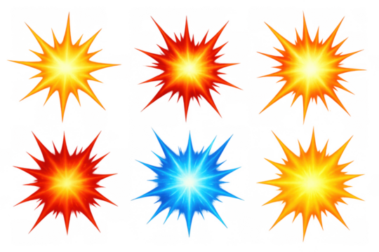 Vibrant radiant starbursts in multicolor set against dark background