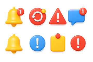 Colorful 3d notification icons set for alerts and reminders