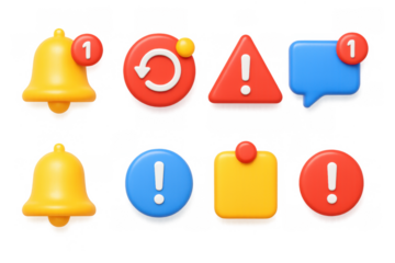 Colorful 3d notification icons set for alerts and reminders
