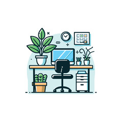 Cozy home office setup with plants and decor elements