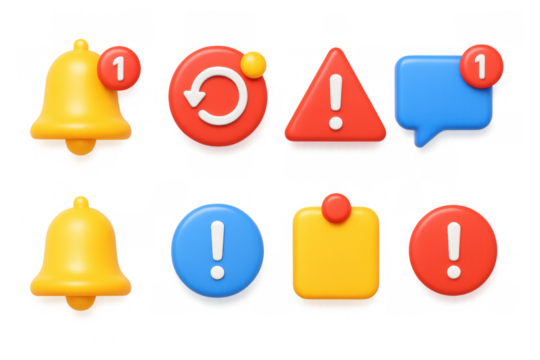 Colorful 3d notification icons set for alerts and reminders