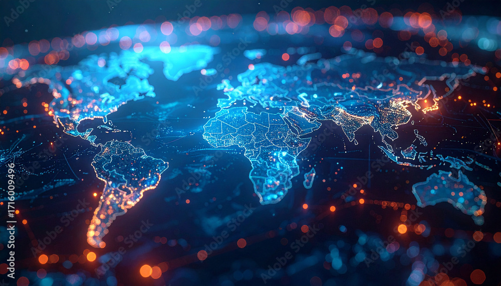 Aufkleber global network visualization: a captivating visualization of a global network, rendered in vibrant h