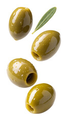Fresh and juicy green olives isolated on white background with leaf garnish healthy snack option