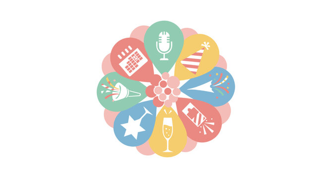 Celebrate life's moments with this fun and festive party icon collection for invitations posters and social media posts showing joy and cheer, Generative AI.