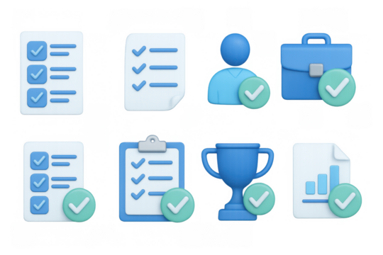 3d checkmark icons for business and productivity tools - Powered by Adobe
